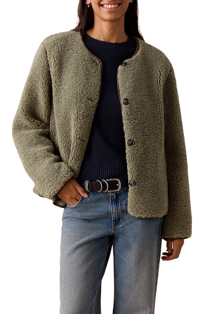 MANGO TEEN Textured Fleece Jacket, Main, color, Green