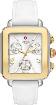 MICHELE Deco Sport Chronograph Silicone Strap Watch, 36mm