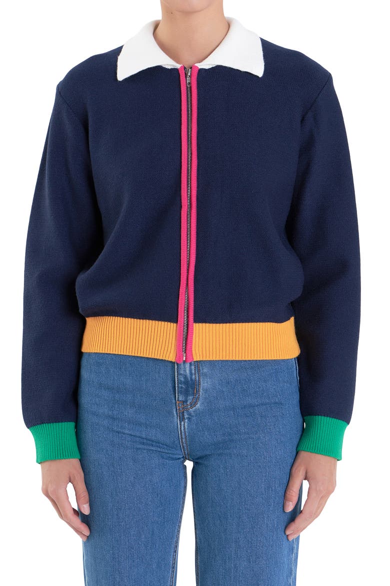 Colorblock Zip Cardigan, Alternate, color, NAVY MULTI