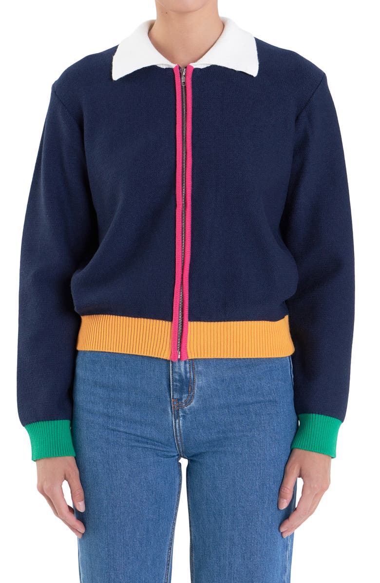 English Factory Colorblock Zip Cardigan, Alternate, color, 
