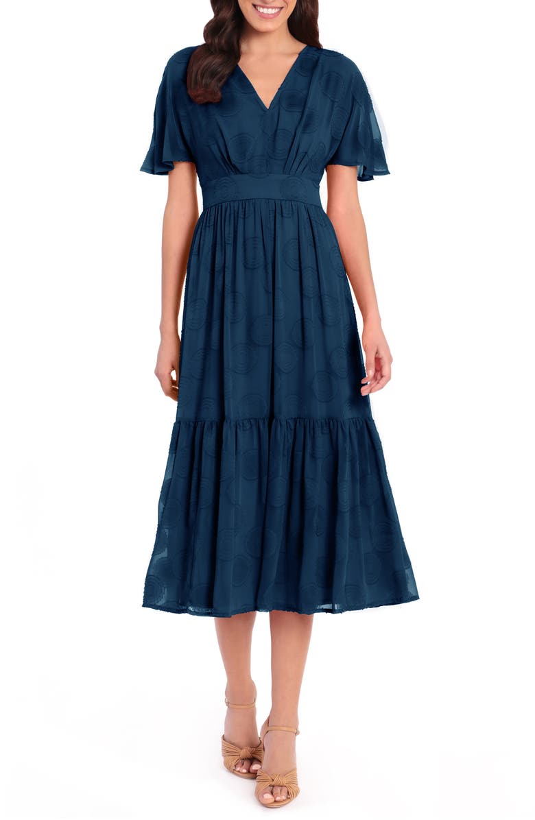 Maggy London Circle Burnout Mesh Jacquard Midi Dress, Main, color,