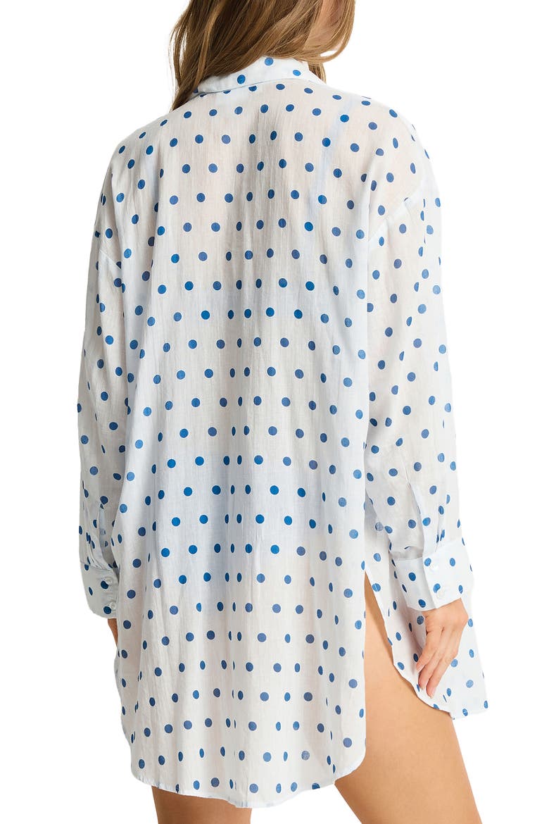 Dottie Cruise Polka Dot Cover-Up Shirt, Alternate, color, DENIM BLUE