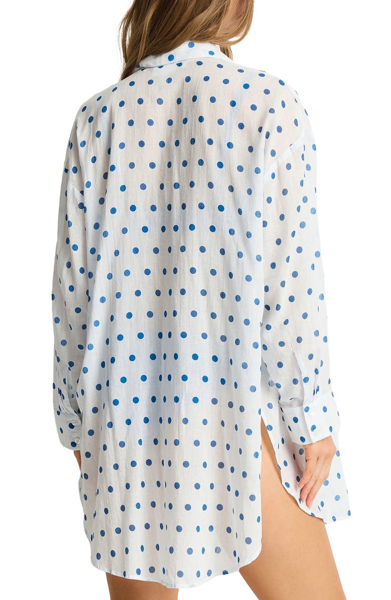 Sea Level Dottie Cruise Polka Dot Cover-Up Shirt, Alternate, color, Denim Blue