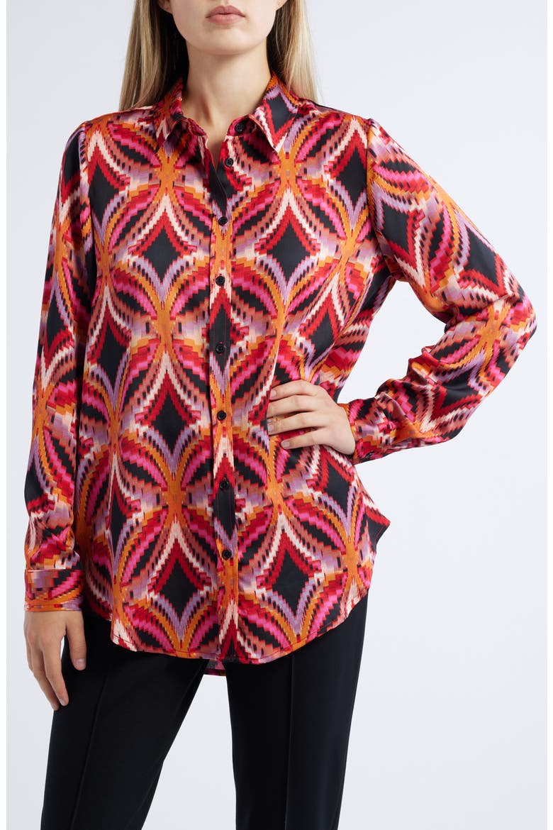 Satin Button-Up Top, Main, color, BLACK ROSE
