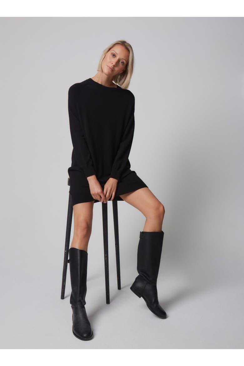Organic Cotton Stretch Long Sleeve Crewneck Dress, Main, color, NOIR
