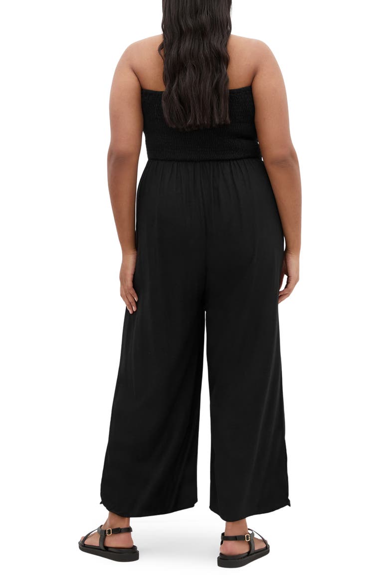 Ally Smocked Strapless Wide Leg Jumpsuit, Alternate, color, BLACK