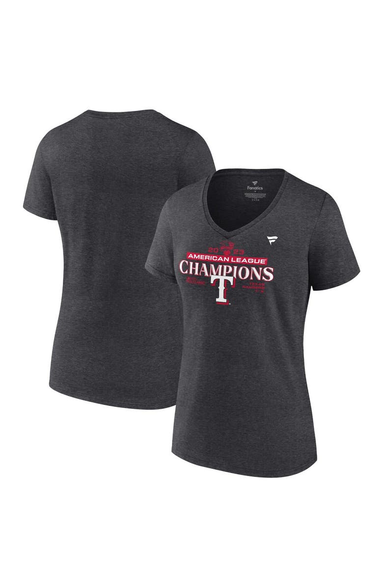 FANATICS Women's Fanatics Branded  Heather Charcoal Texas Rangers 2023 American League Champions Locker Room Plus Size V-Neck T-Shirt, Main, color, 