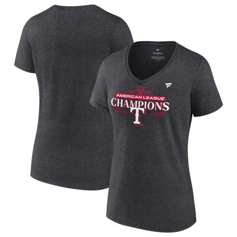 Women's Fanatics Branded  Heather Charcoal Texas Rangers 2023 American League Champions Locker Room Plus Size V-Neck T-Shirt