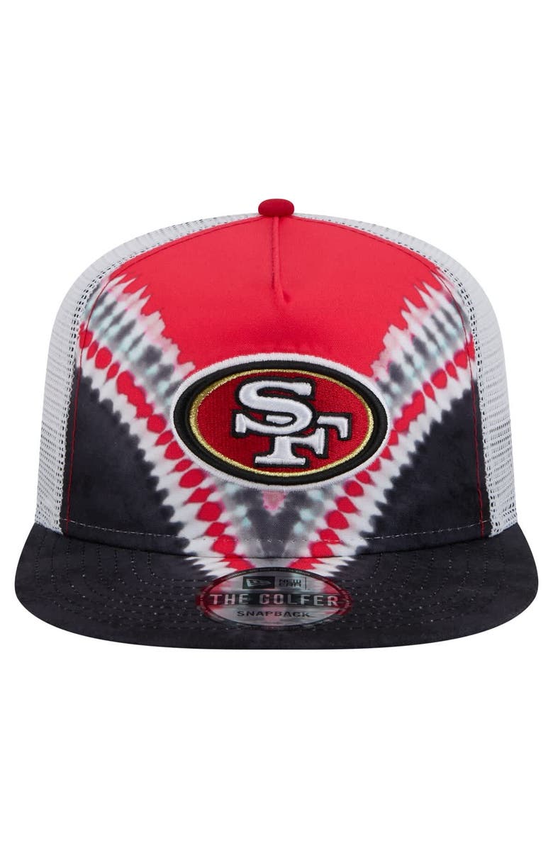 New Era Men's New Era Scarlet/Black San Francisco 49ers Throwback Dye Golfer Snapback Hat, Alternate, color, Scarlet