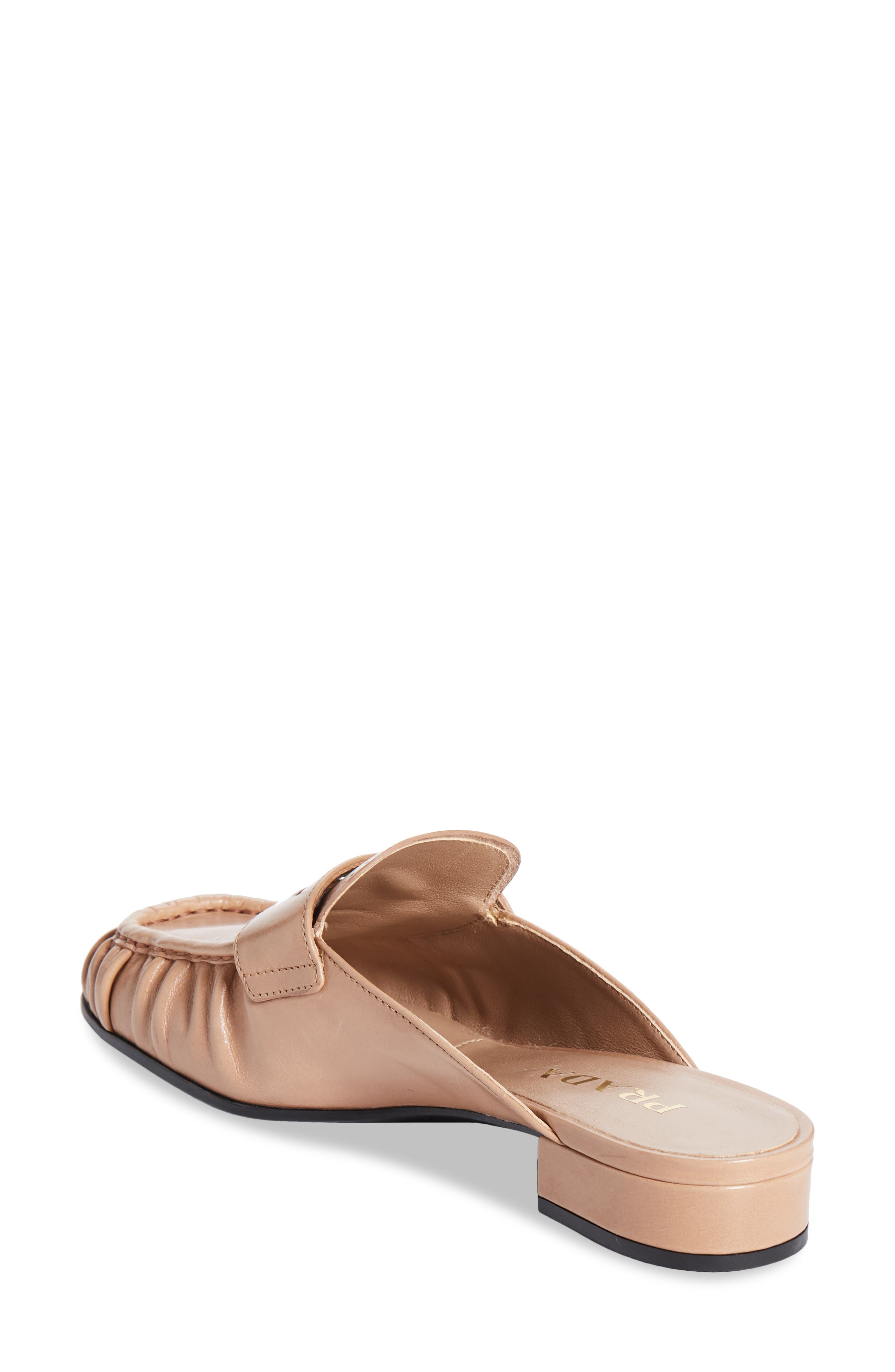 Prada Ruched Apron Toe Penny Loafer Mule, Alternate, color, Cammeo