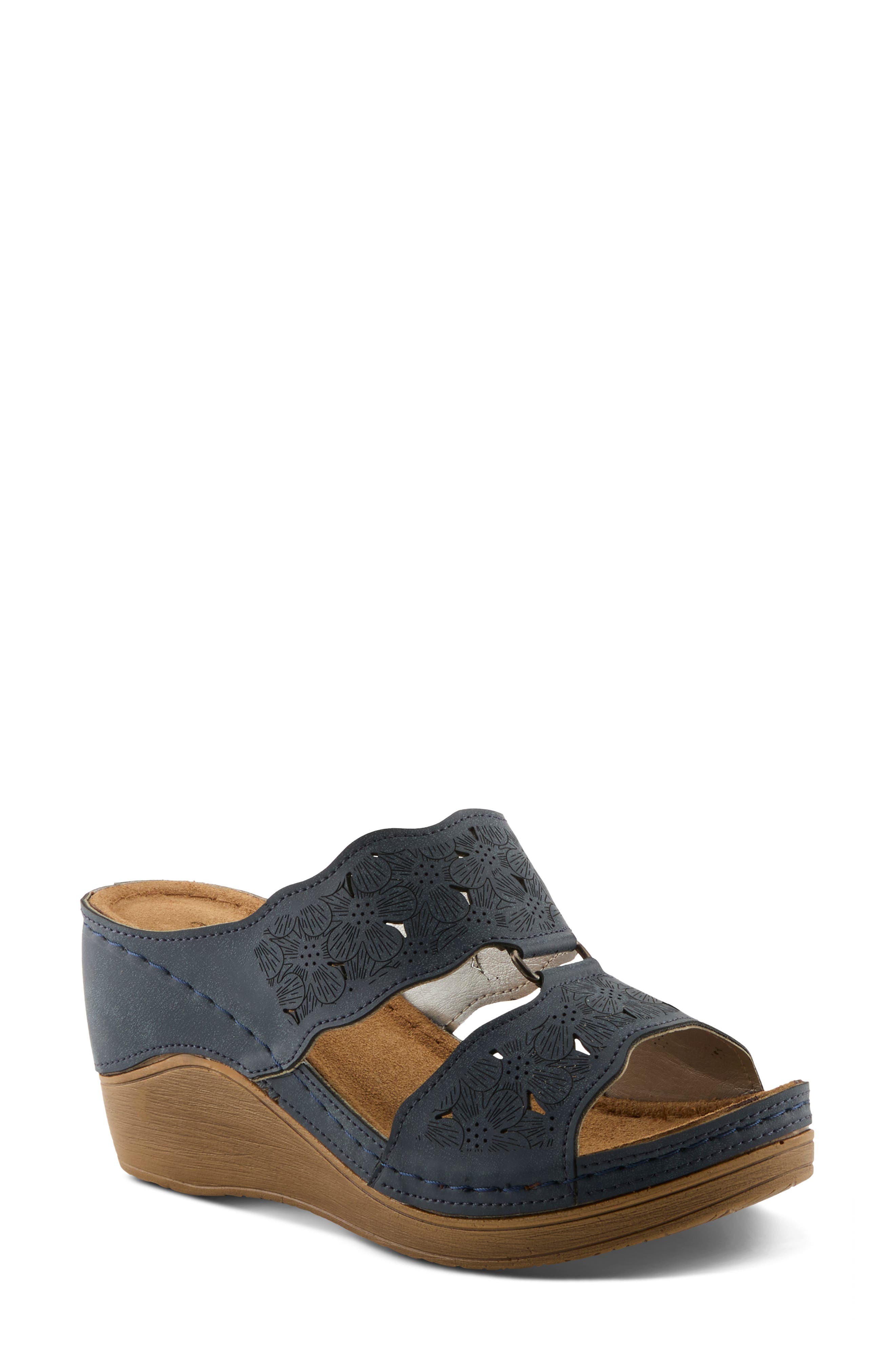 Flexus by Spring Step Dreiser Platform Wedge Slide Sandal, Main, color, Navy