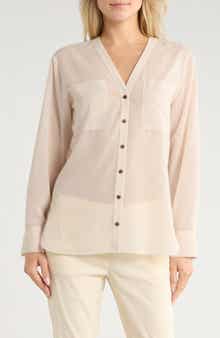 Theory Wool Blend V-Neck Button-Up Shirt