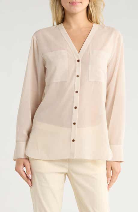 Theory Wool Blend V-Neck Button-Up Shirt