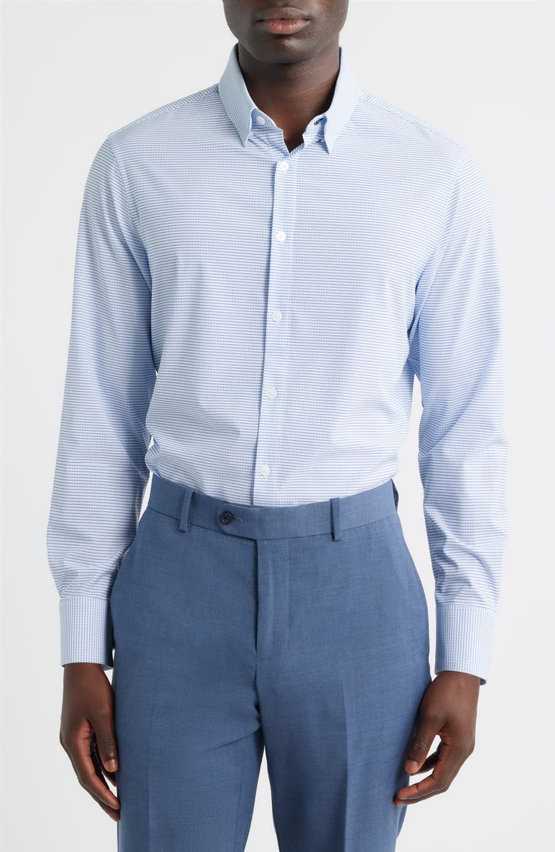Mizzen+Main Leeward Trim Fit Plaid Performance Button-Up Shirt, Main, color, Cobalt Drop Shadow
