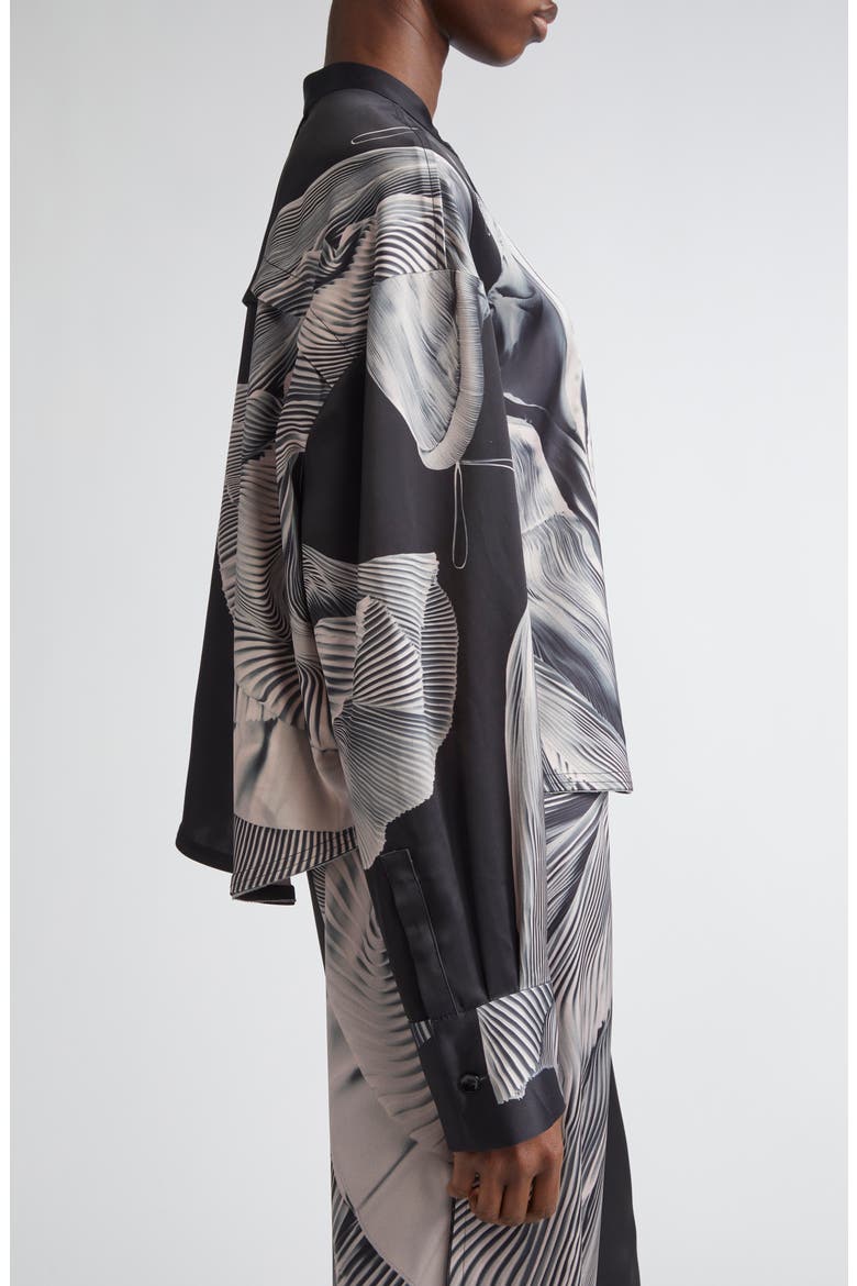 Oversize Dancing Pleat Print Satin Popover Shirt, Alternate, color, BLACK / LIGHT PINK MULTI