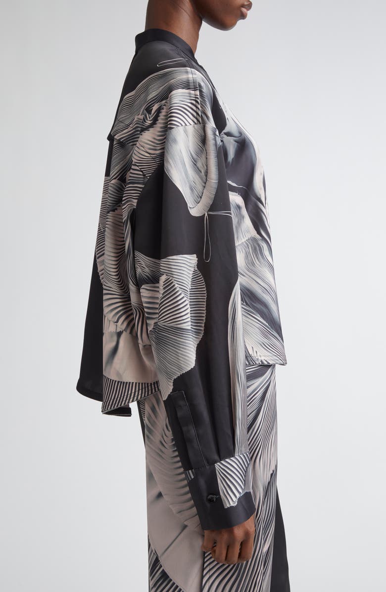 Jason Wu Collection Oversize Dancing Pleat Print Satin Popover Shirt, Alternate, color, Black / Light Pink Multi