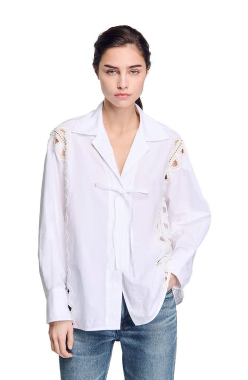 Sandro Womens Tie-front Long-sleeved Cotton Shirt Naturels In White