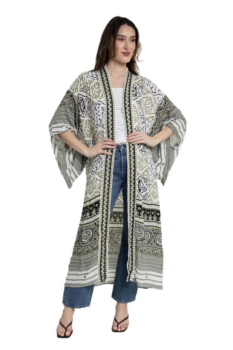 Mosaic Tile Print Cover-Up Kaftan, Alternate, color, WHITE
