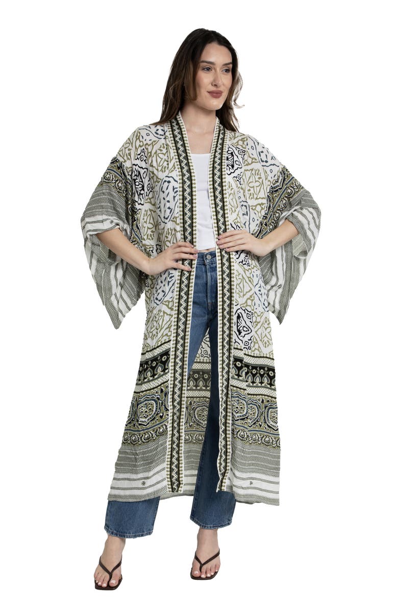 SAACHI Mosaic Tile Print Cover-Up Kaftan, Alternate, color, White