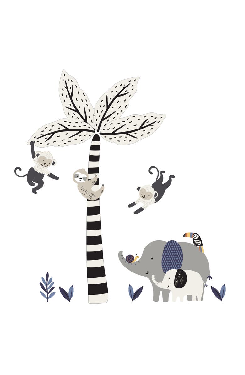 Lambs & Ivy Jungle Party Monkey/Elephant/Tree Nursery Wall Decals/Stickers, Main, color, Multicolor