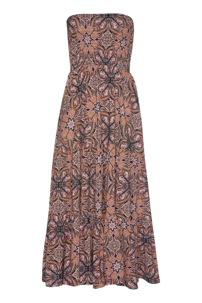 Smocked Convertible Maxi Dress, Alternate, color, Brown Multi