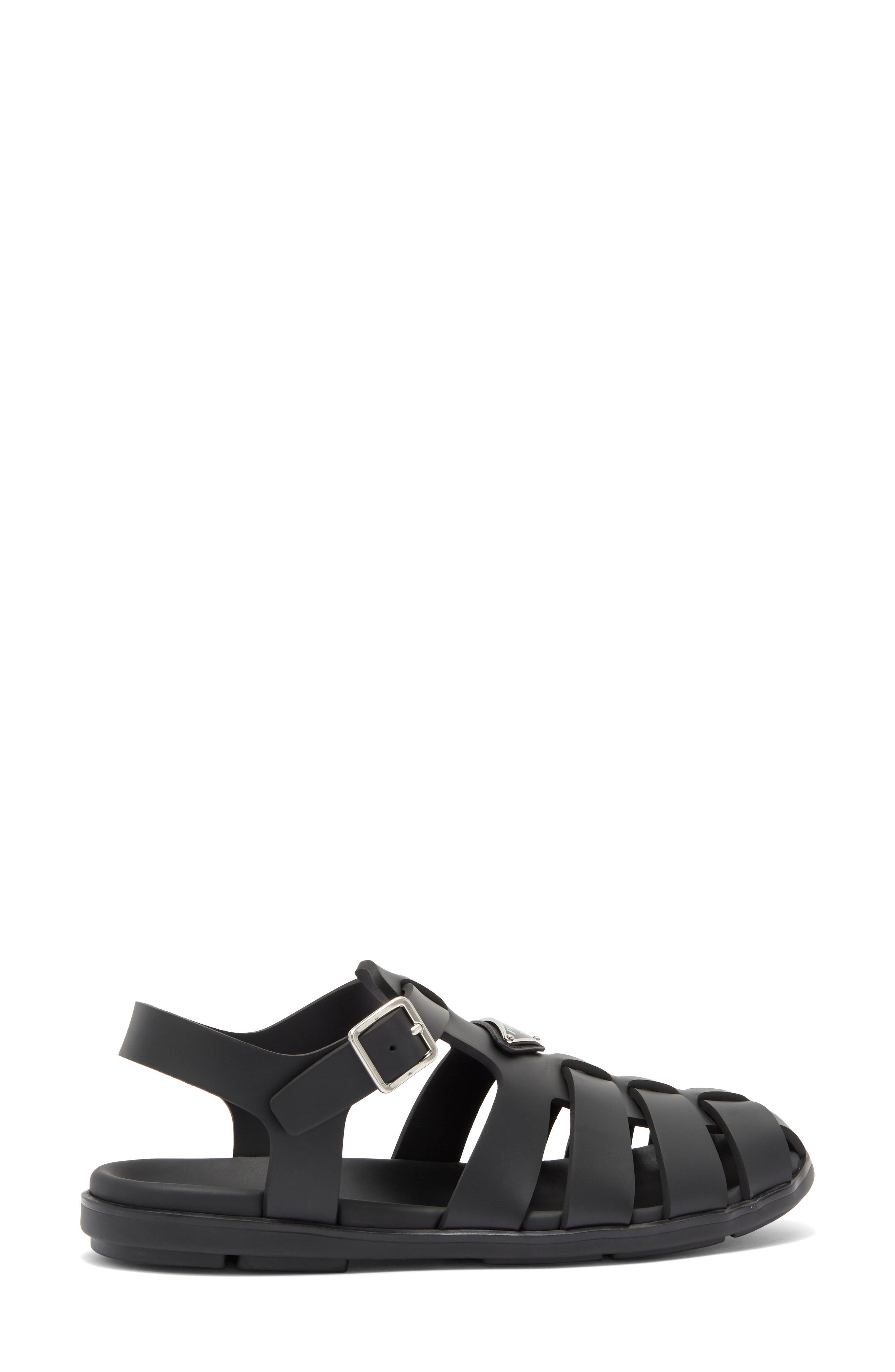 Prada Rubber Fisherman Sandal, Alternate, color, Nero