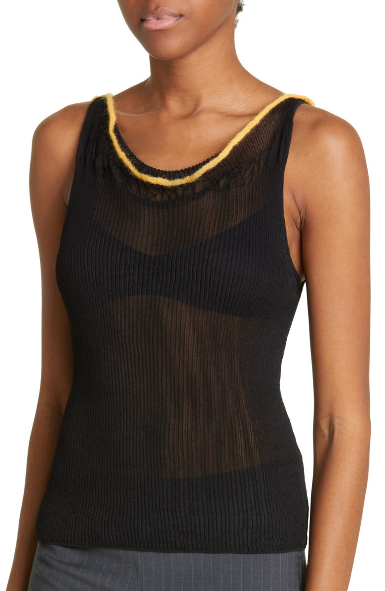 Paloma Wool Jou Contrast Trim Sheer Rib Tank Top, Alternate, color, 