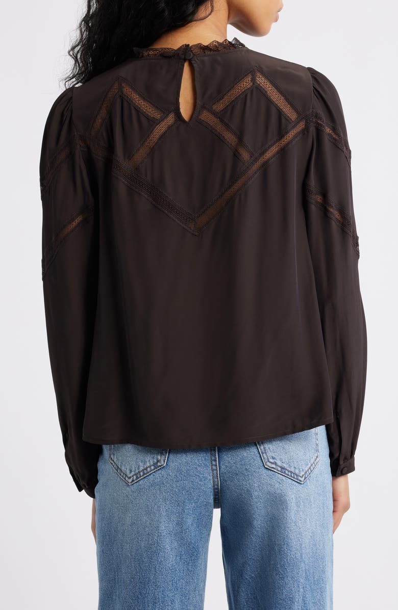 Madewell Lace Insert Mock Neck Long Sleeve Top, Alternate, color, Molasses