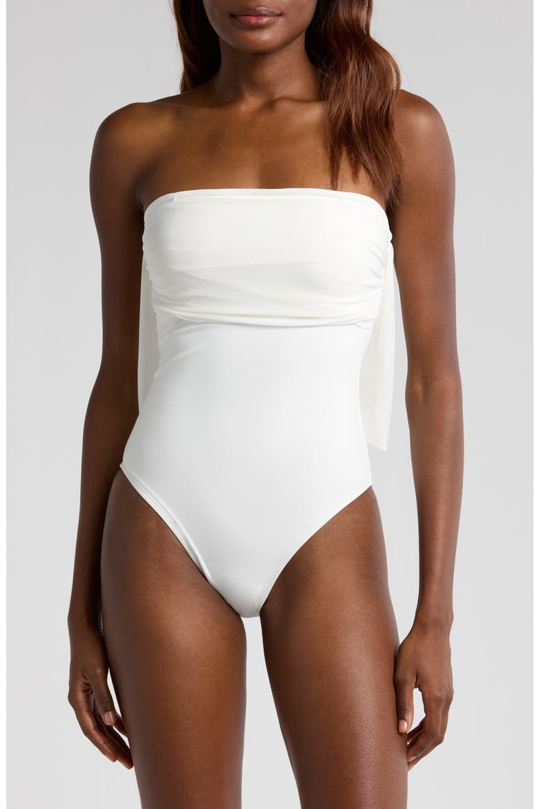 Bow Strapless One-Piece Swimsuit, Main, color, WHITE