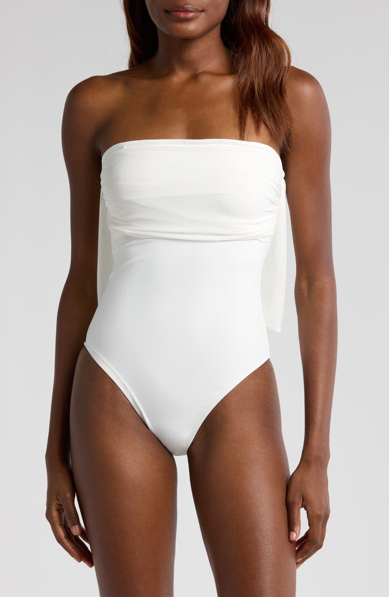Hutch Bow Strapless One-Piece Swimsuit, Main, color, White