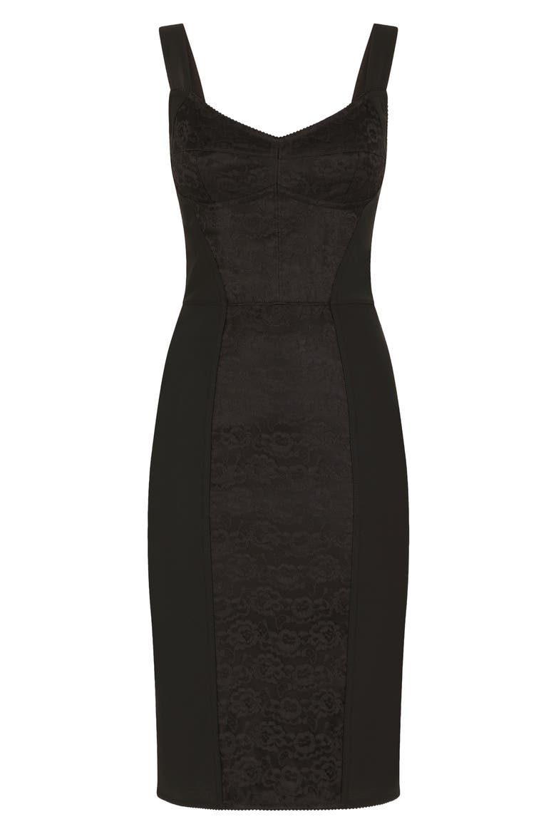 Jacquard Panel Corset Dress, Alternate, color, BLACK