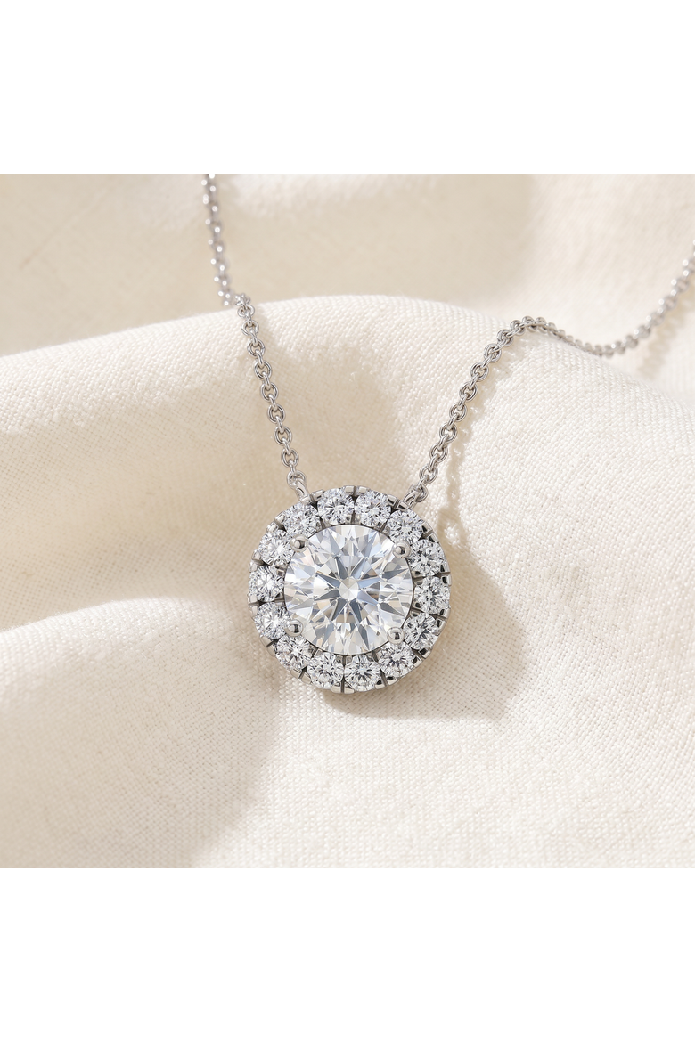 Certified 3Ct Halo Diamond Solitaire Pendant 14k Gold Lab Grown Necklace, Alternate, color, 14k White Gold