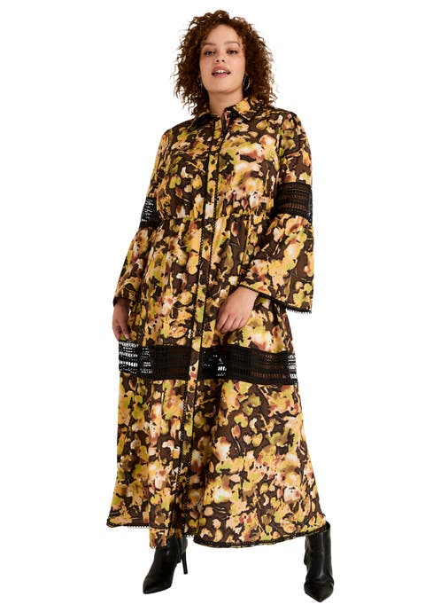 Lace-Panelled Midi Shirt Dress