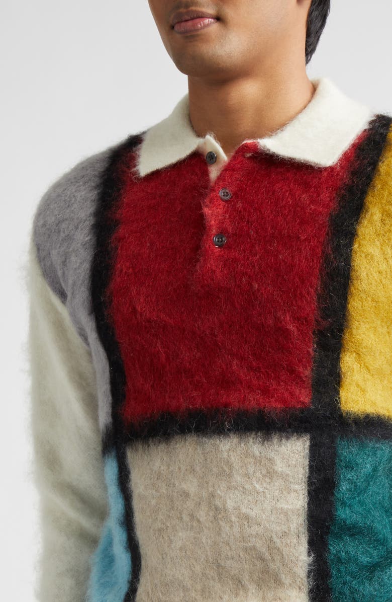 BEAMS Shaggy Wool & Mohair Blend Polo Sweater, Alternate, color, White