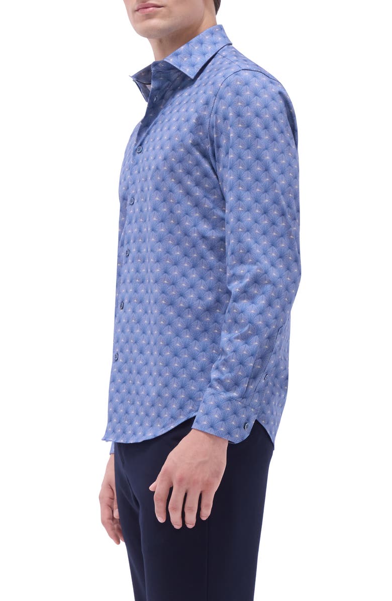 Bugatchi James OoohCotton<sup>®</sup> Leaf Print Button-Up Shirt, Alternate, color, Cobalt