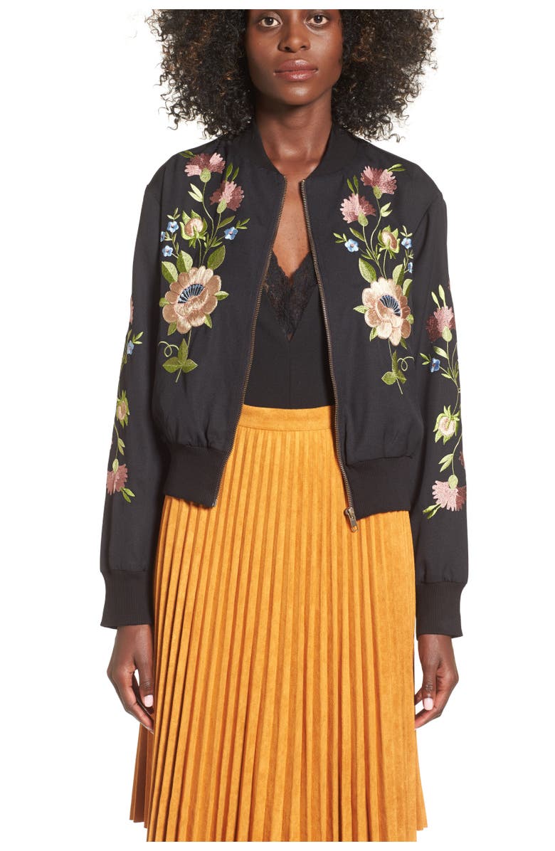 Glamorous Floral Embroidered Bomber Jacket, Alternate, color, 