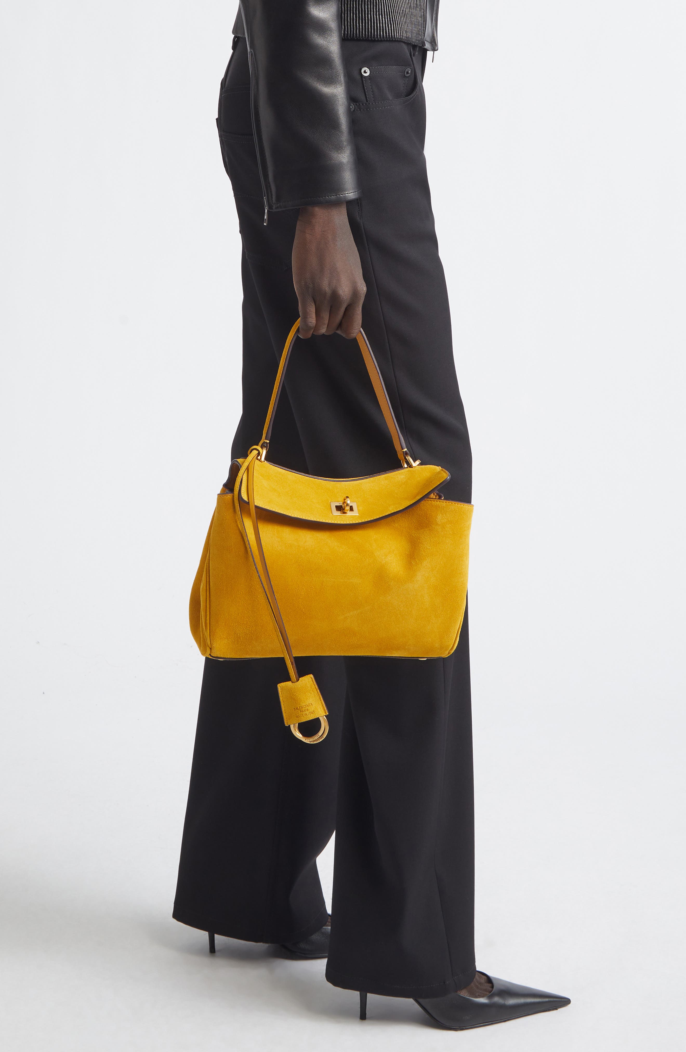 Balenciaga Rodeo Suede Top Handle Bag, Alternate, color, 7016 Curry