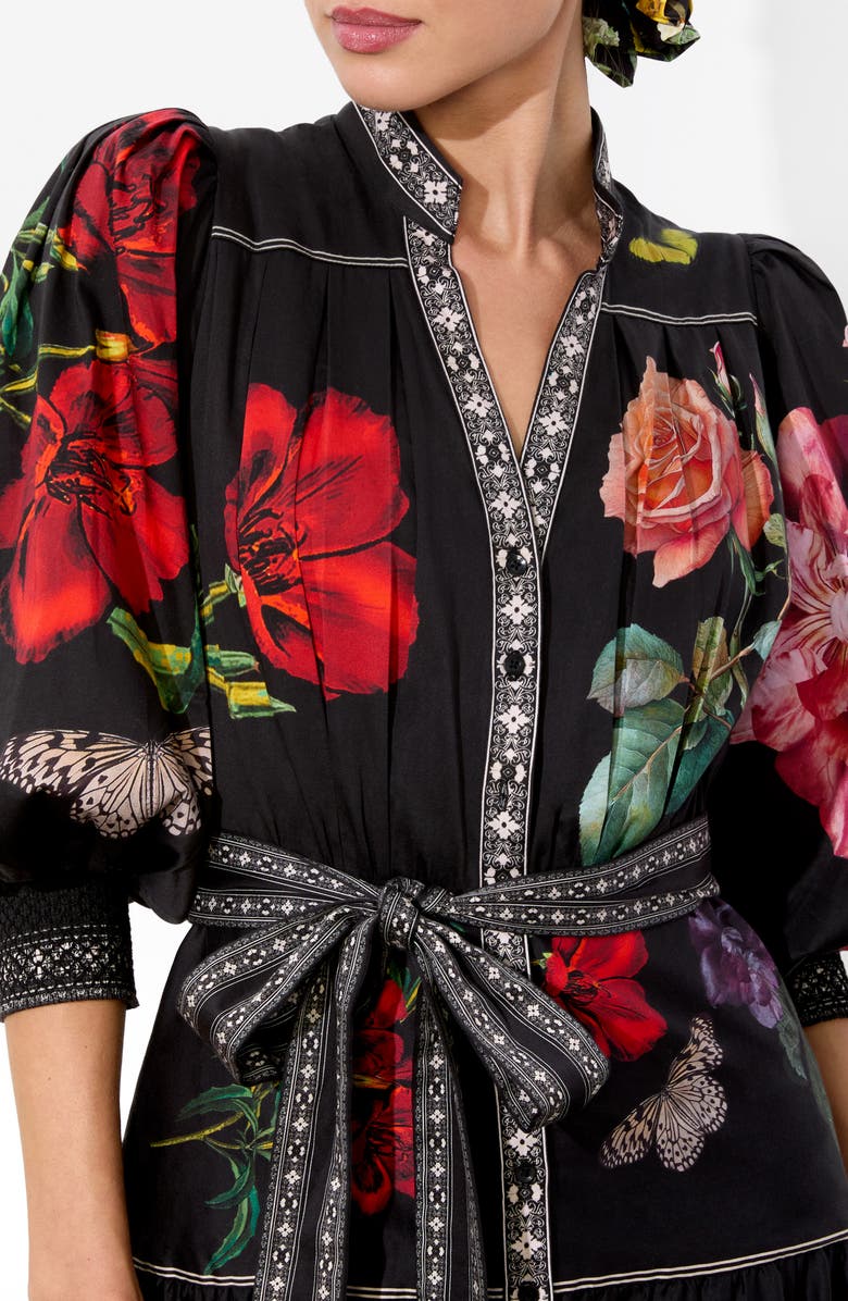 Alice + Olivia Cora Floral & Butterfly Print Voluminous Tiered Maxi Dress, Alternate, color, 