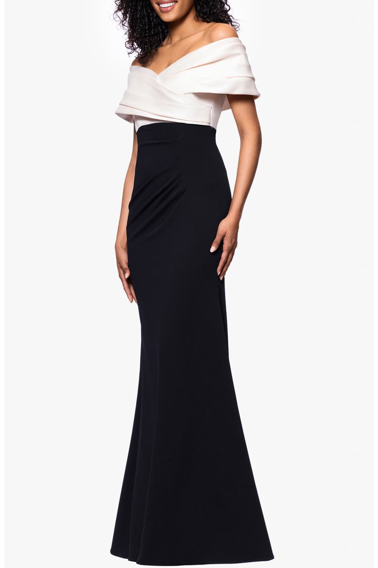 Off the Shoulder Scuba Crepe Gown., Alternate, color, CHAMPAGNE/ BLACK