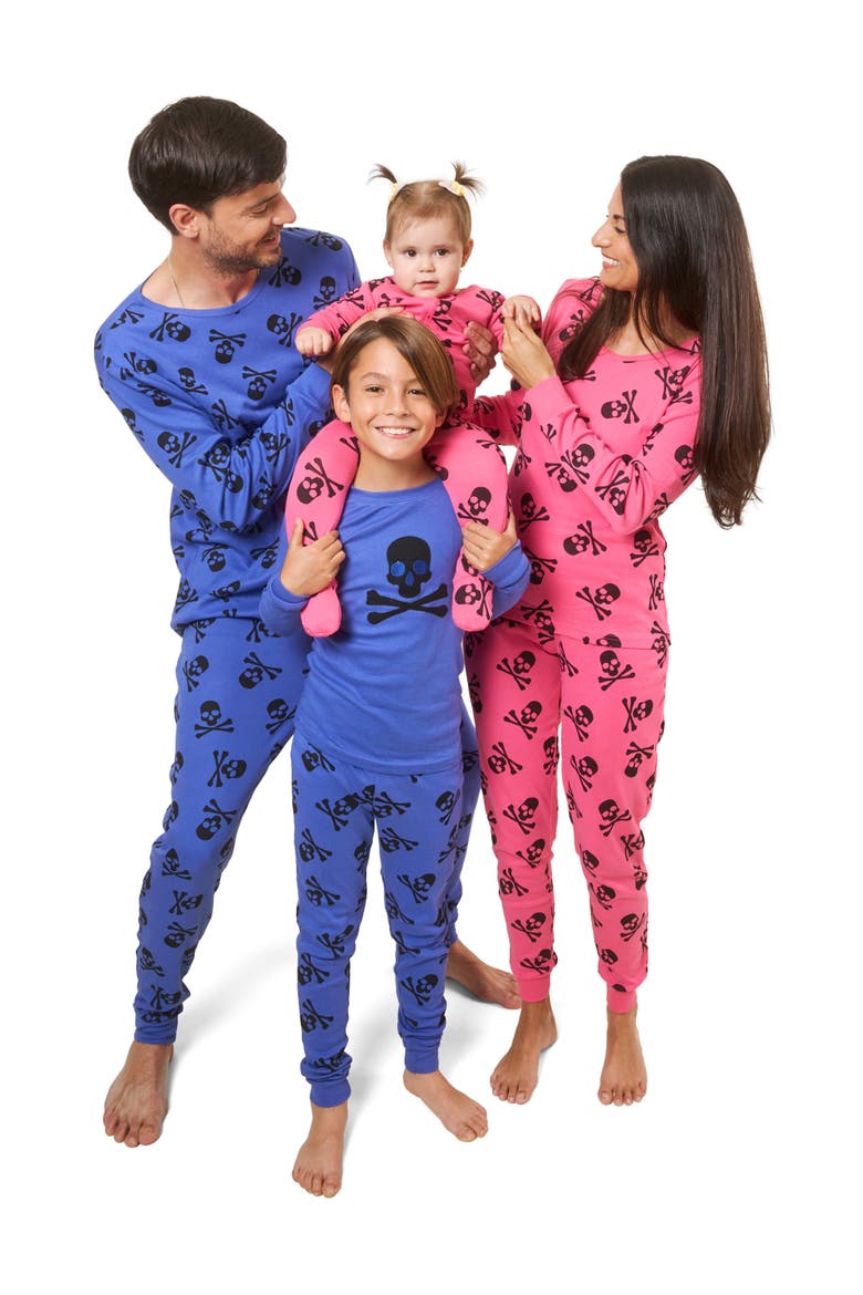 Kids Two-Piece Cotton Halloween Matching Family Pajamas, Fun Prints, Alternate, color, Blue Skulls