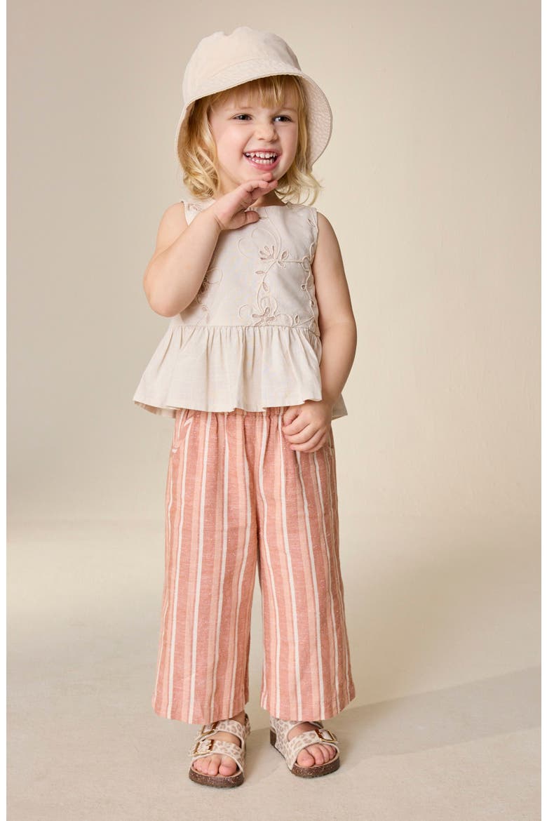 Kids' Peplum Top & Ditsy Stripe Pants Set, Alternate, color, NEUTRAL