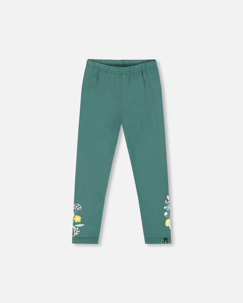 Deux Par Deux Leggings With Flower In Green