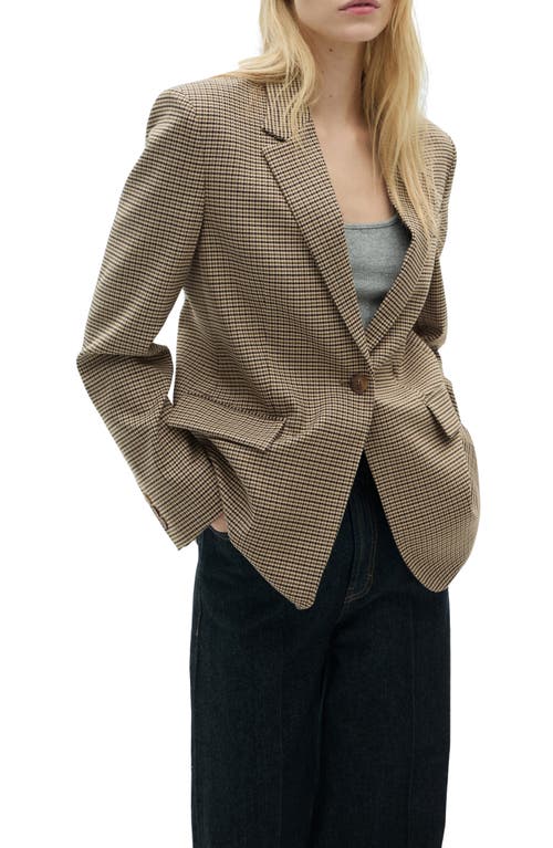 Mango Micro Houndstooth Straight Fit Blazer In Brown