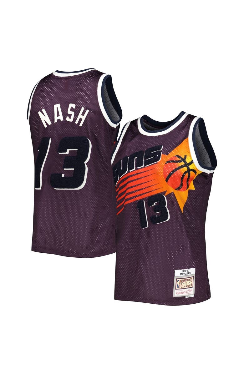 Mitchell & Ness Men's Mitchell & Ness Steve Nash Purple Phoenix Suns 1996/97 Hardwood Classics Off-Court Swingman Jersey, Alternate, color, 