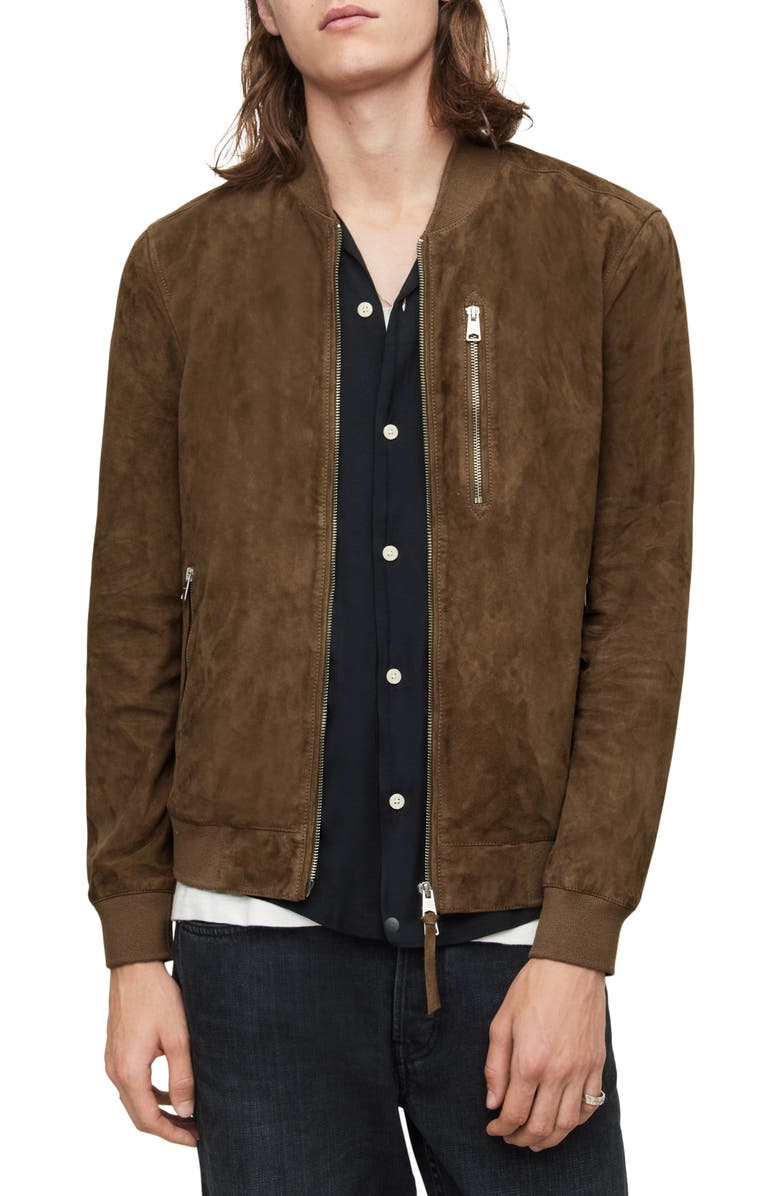 AllSaints Kemble Suede Bomber Jacket, Main, color, 