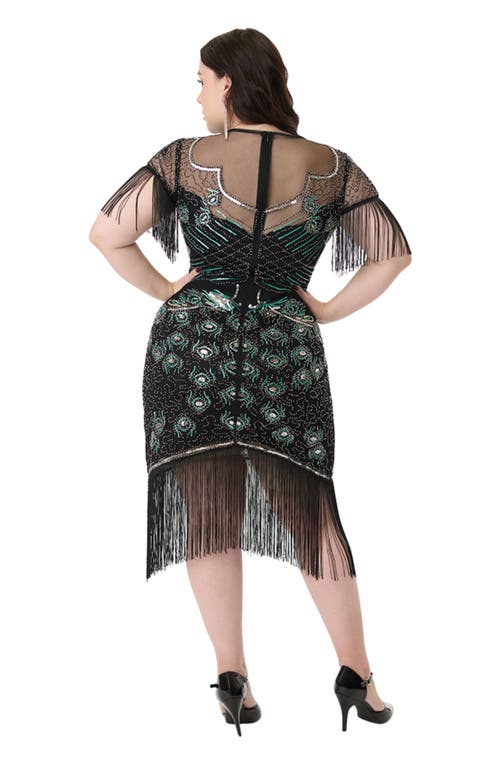 Unique Vintage Plus Size Beaded Nadine Fringe Flapper Dress In Black