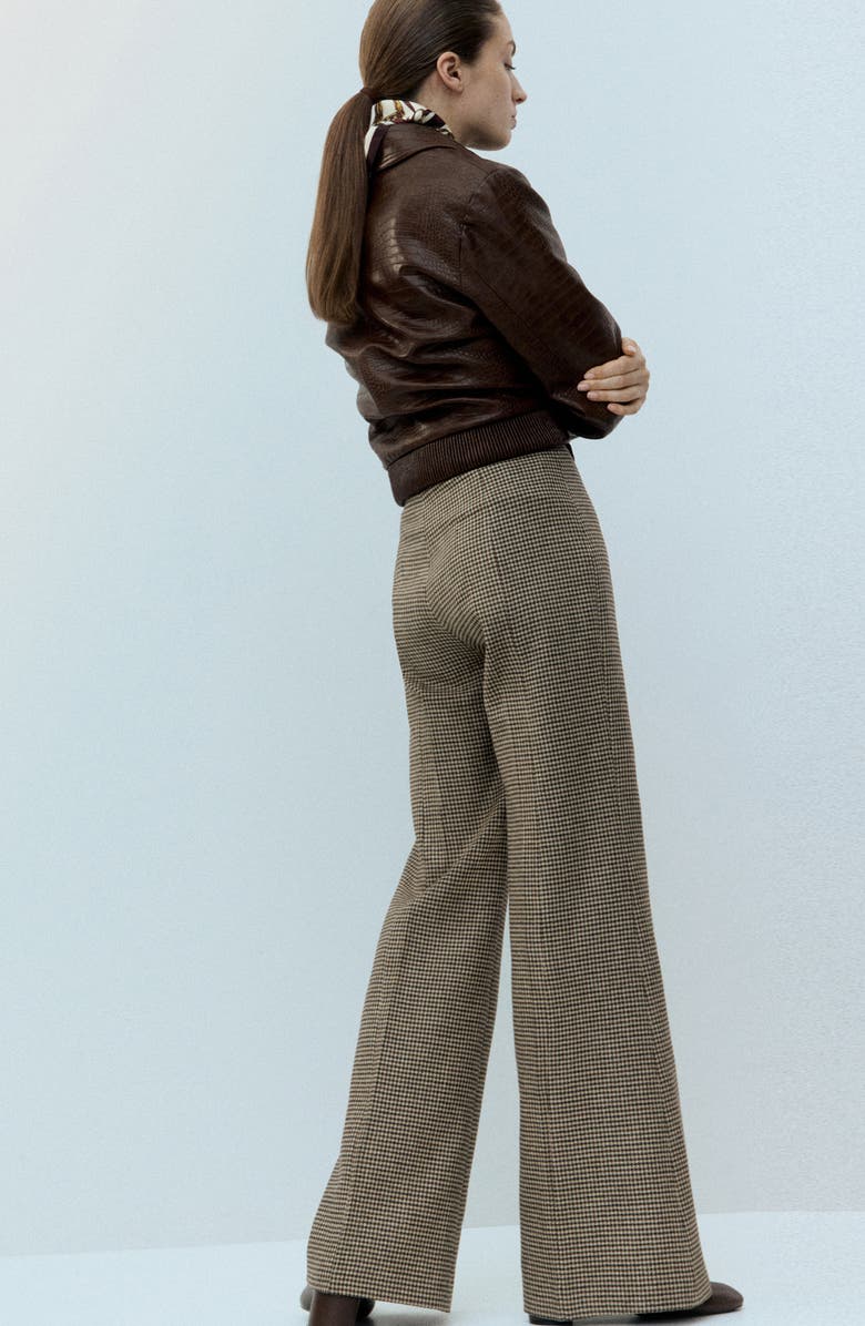 MANGO Gina Houndstooth Microcheck Pants, Alternate, color, Medium Brown