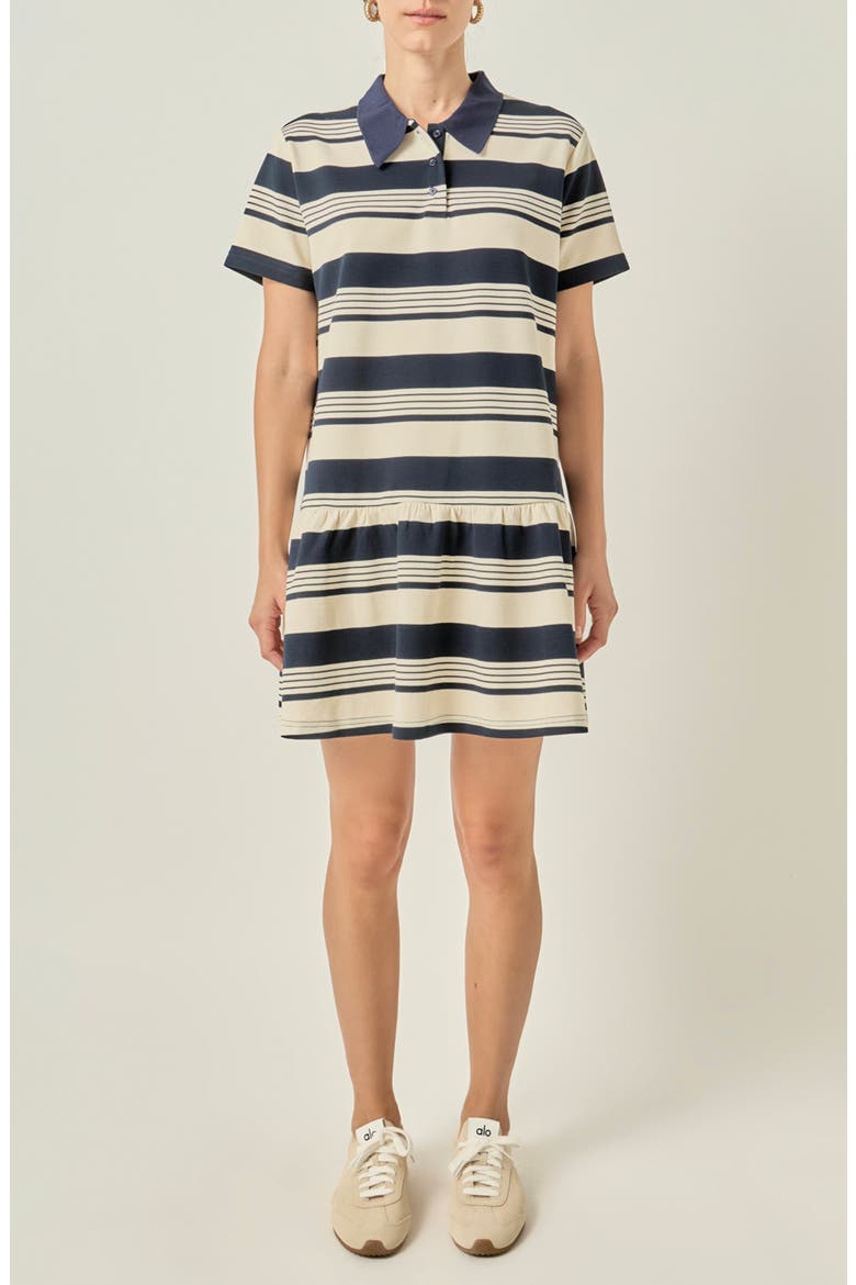 Striped Polo Minidress, Main, color, NAVY/ CREAM