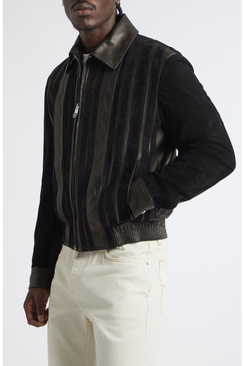 Mixed Media Blouson Jacket, Alternate, color, BLACK