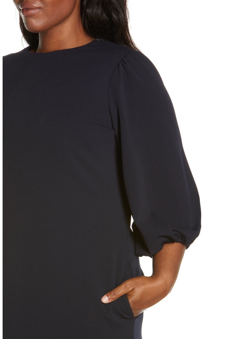 Three-Quarter Sleeve Scuba Crepe Dress, Alternate, color, TWILIGHT NAVY